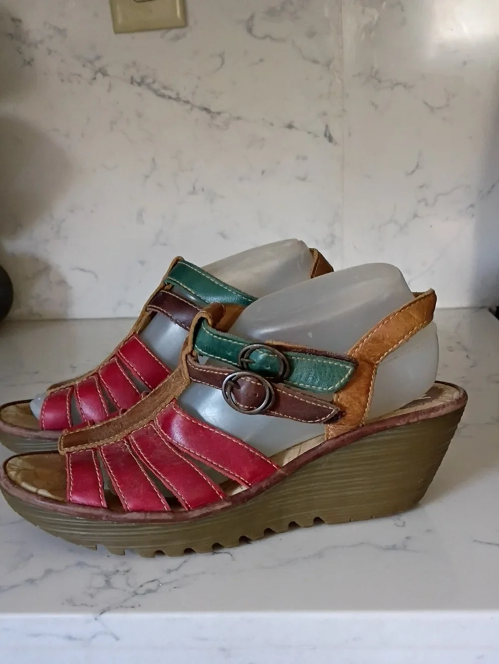 Fly London Multicolor Leather Wedge Sandals - Women